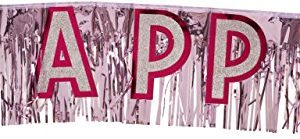 Metallic Happy Birthday Banner (pink w/silver gltrd pink ltrs) Party Accessory (1 count) (1/Pkg)