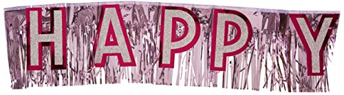Metallic Happy Birthday Banner (pink w/silver gltrd pink ltrs) Party Accessory (1 count) (1/Pkg)