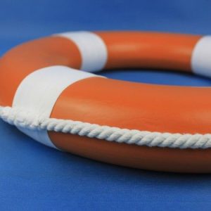 Hampton Nautical Orange Painted Lifering with White Bands, 15"
