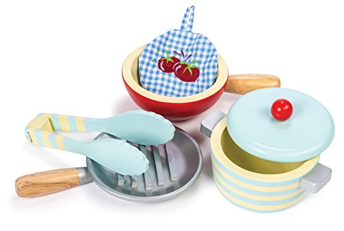 Le Toy Van Honeybake Wooden Pots & Pans Set Premium Wooden Toys for Kids Ages 3 Years & Up