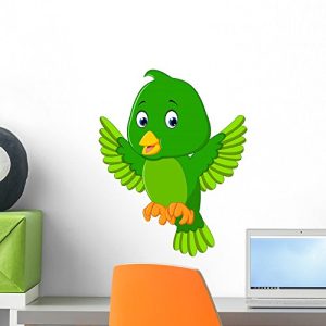 Wallmonkeys Cute Green Bird Cartoon Wall Decal Peel and Stick Graphic WM359239 (18 in H x 16 in W)