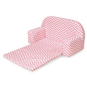 Badger Basket Chevron Upholstered Doll Sofa with Foldout Bed (fits American Girl Dolls), Pink/White