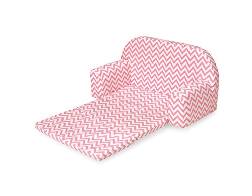 Badger Basket Chevron Upholstered Doll Sofa with Foldout Bed (fits American Girl Dolls), Pink/White