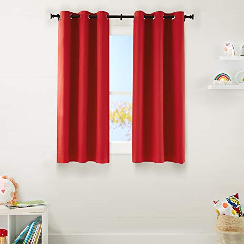 AmazonBasics Kids Room Darkening Blackout Window Curtain Set with Grommets - 42" x 63", True Red