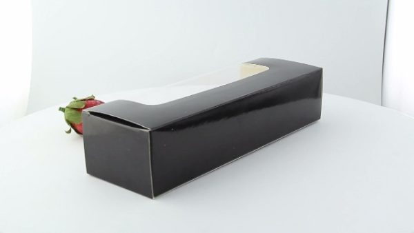 Black Macaron Cookie Boxes with Window (Case of 250), PacknWood - Paper Dessert Containers (8.5" x 2.7" x 1.9") 210MAC7F