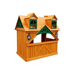 Gorilla Playsets 01-3036-G Malibu Playhouse Wooden Playhouse for Kids, Brown & Green
