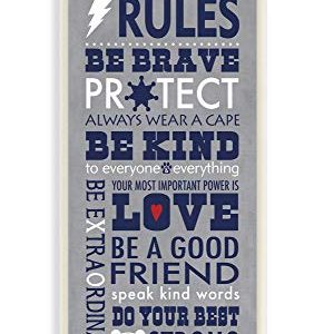 The Kids Room By Stupell Grey and Navy Superhero Rules Typography Wall Plaque Art, 7 x 17, Proudly Made in USA