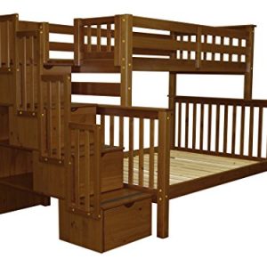 Bedz King Stairway Bunk Beds Twin over Full with 4 Drawers in the Steps, Espresso