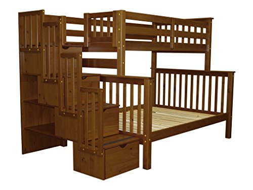 Bedz King Stairway Bunk Beds Twin over Full with 4 Drawers in the Steps, Espresso