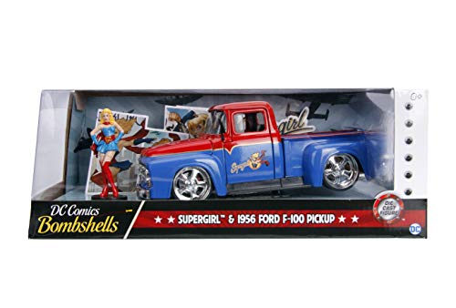 Jada DC Comics Bombshells Supergirl & 1956 Ford F100 DIE-CAST Car, 1: 24 Scale Vehicle & 2.75" Collectible Figurine 100% Metal