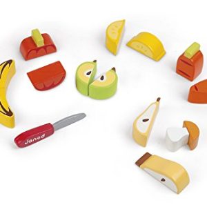 Janod Chunky Puzzle Play Foods - 14-Piece Colorful Wooden Fruits & Vegetables Set - Encourages Shape Recognition, Dexterity, and Language Development - Preschool Kids and Toddlers 24 Months+