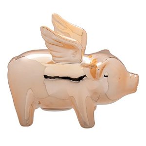 CTG, Rose Gold Cute Flying Pig Ceramic Piggy Bank for Kids, 7 x 6 inches