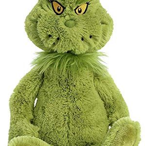 Aurora World Aurora Dr. Seuss Cindy Lou Who 12", Grinch 18", and his Dog Max 4" Clip On Special Set of 3 Plush Toys, Green, Red, Brown, Yellow