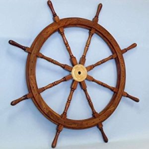 Nautical Deluxe Class Wood and Brass Decorative Ship Wheel 36" - Nautical Home Decoration Gifts