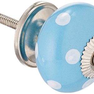 Darice Ceramic-Round-Blue and White Polka Dots Decorative Knob