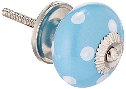 Darice Ceramic-Round-Blue and White Polka Dots Decorative Knob