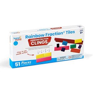 hand2mind Demonstration Clings Rainbow Fraction Tiles (Ages 8+) They Cling to Any Smooth Surface, No More Magnets (51 Pieces)