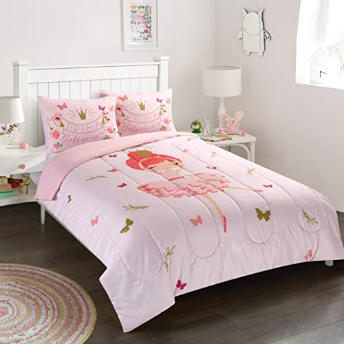 Heritage Kids Prima Ballerina All Season Machine Washable Alternative Pink Ultra Soft Lightweight Microfiber Comforter Set, Full