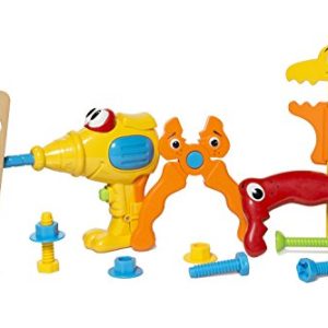 MooToys Handy Tool Set with Play Tools Includes Electric Plastic Drill, and Pretend Tools for Toddlers, Yellow (MT-110)