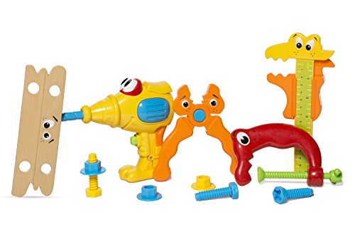 MooToys Handy Tool Set with Play Tools Includes Electric Plastic Drill, and Pretend Tools for Toddlers, Yellow (MT-110)