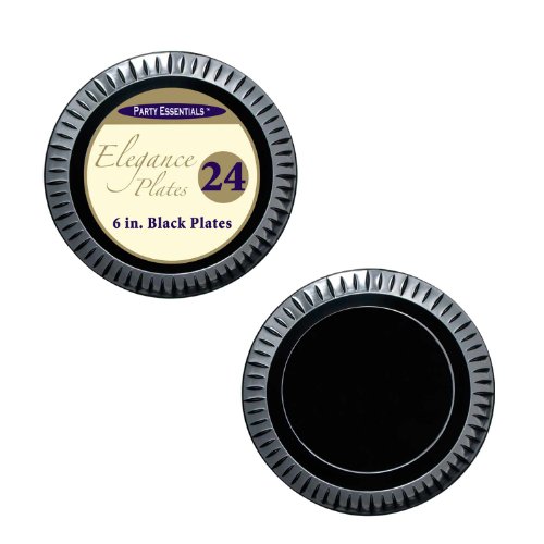 Party Essentials Elegance Quality Hard Plastic 6-Inch Round Party/Dessert Plates, Black, 24 Count