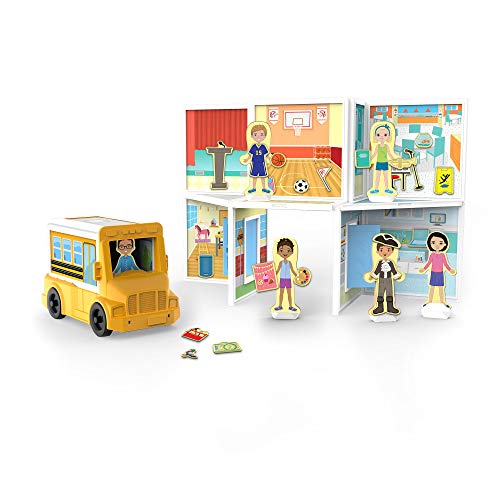 Melissa & Doug Magnetivity Magnetic Tiles Building Play Set – School with School Bus Vehicle (106 Pieces, STEM Toy, Great Gift for Girls and Boys - Best for 4, 5, 6, 7, 8 Year Olds and Up)