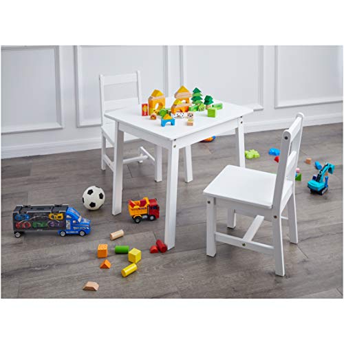 AmazonBasics Kids Solid Wood Table and 2 Chair Set, White