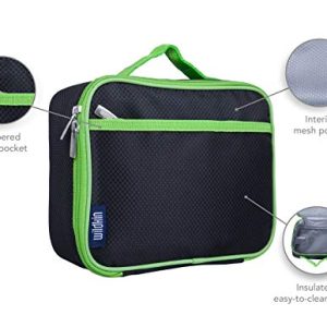 Wildkin 33527 Rip-Stop Black/Green Box Lunch Bags, One Size