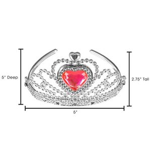 Hey! Play! Princess Crowns-Set of 4 Silver Tiaras with Gem Detail-Pretend Play Dress Up Costume Accessories for Tea Parties, Halloween, Birthdays