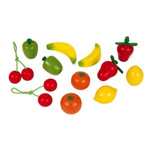 Janod 13Piece Cherry Wood Fruit & Crate Set Play Kitchen Accessory for Pretend Play & Imagination Ages 3+