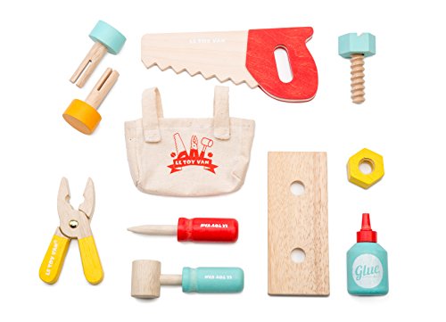 Le Toy Van Tool Box 12Piece Set Premium Wooden Toys for Kids Ages 3 Years & Up, Multi