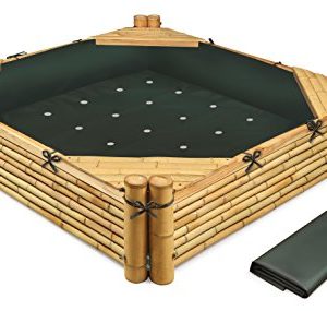 Badger Basket Bamboo Beach Sandbox with Liner & Cover Sandbox with Cover & Liner, Natural/Green
