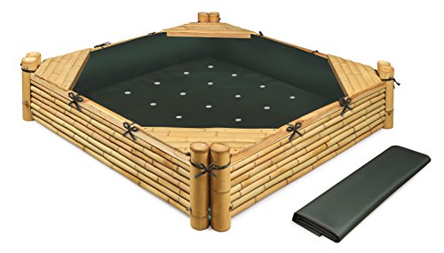 Badger Basket Bamboo Beach Sandbox with Liner & Cover Sandbox with Cover & Liner, Natural/Green