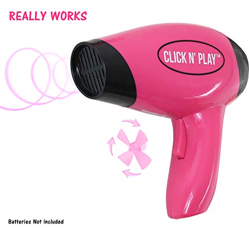 Click N' Play Set of 8 Kids Pretend Play Beauty Salon Fashion Play Set with Hairdryer, Curling Iron, Mirror & Hair Styling Accessories with a Beauty Tote Bag