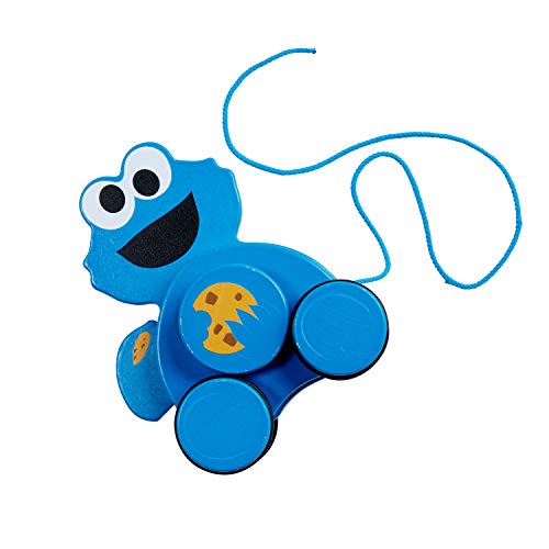 Bright Starts Sesame Street Snack & Stroll Cookie Monster Wooden Pull Toy, Ages 12-36 Months