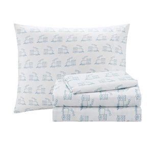 Mi Zone Kids Choo Choo Charlie Twin Kids Bedding Sets for Boys - Blue, Parchwork Trains, Plane, Plaid – 6 Pieces Boy Comforter Set – Ultra Soft Microfiber Kid Childrens Bedroom Comforters