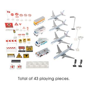 Hey! Play! Airport Playset – 43Piece Diecast & Plastic Airplane & Delivery Truck Toys with Mat & Accessories for Toddlers & Children