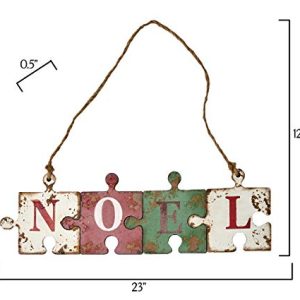 Worth Imports 23" Wooden Noel Puzzle Sign, WhiteRedGreenCream