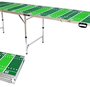 Red Cup Pong 8' Folding Beer Pong Table with Bottle Opener, Ball Rack and 6 Pong Balls - Football Design