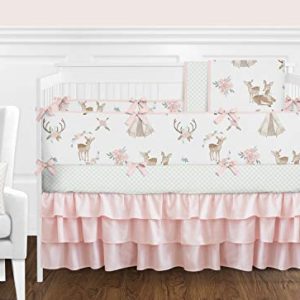 Sweet Jojo Designs Blush Pink, Mint Green and White Boho Baby Kid Clothes Laundry Hamper for Woodland Deer Floral Collection