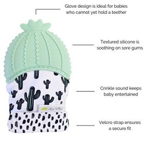 Itzy Ritzy Silicone Teething Mitt – Soothing Infant Teething Mitten with Adjustable Strap, Crinkle Sound and Textured Silicone to Soothe Sore and Swollen Gums, Cactus