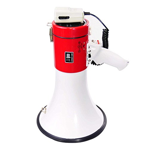 Pyle Megaphone Speaker PA Bullhorn - with Built-in Siren 50 Watts Adjustable Volume Control & Record Function - Ideal for Football, Baseball, Cheerleading Fans, Coaches or for Safety Drills PMP58U