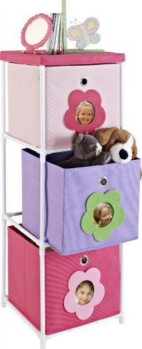 Cosco Blossom 3 Bin Storage Unit, Pink/White