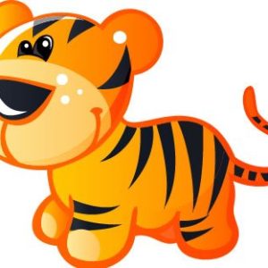 Wallmonkeys WM22946 Cute Baby Yellow and Brown Cartoon Tiger Peel and Stick Wall Decals (30 in W x 24 in H), Medium-Large
