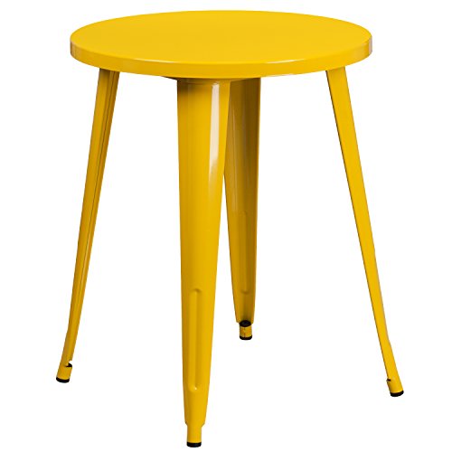 Flash Furniture 24'' Round Yellow Metal Indoor-Outdoor Table
