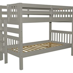 Bedz King Bunk Beds Twin over Twin Mission Style with End Ladder, Gray