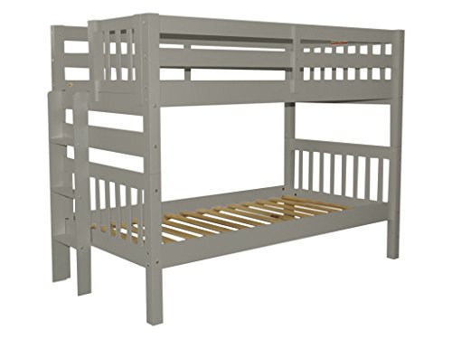 Bedz King Bunk Beds Twin over Twin Mission Style with End Ladder, Gray