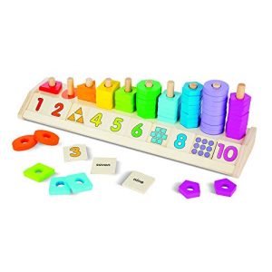 Melissa & Doug Counting Shape Stacker (Wooden Educational Toy with 55 Shapes and 10 Number Tiles)