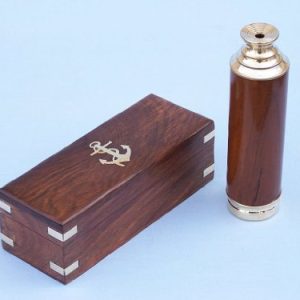 Hampton Nautical Captain's Brass/Wood Spyglass Telescope with Rosewood Box, 15", Brass