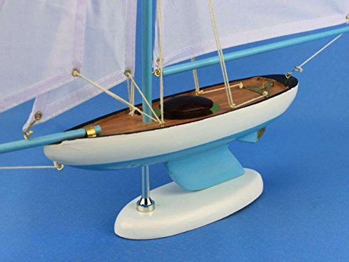 Hampton Nautical Wooden Bermuda Sloop Light Blue Model Sailboat Decoration 17" - Model Ship - Nautical Home Decorating Toy Figure